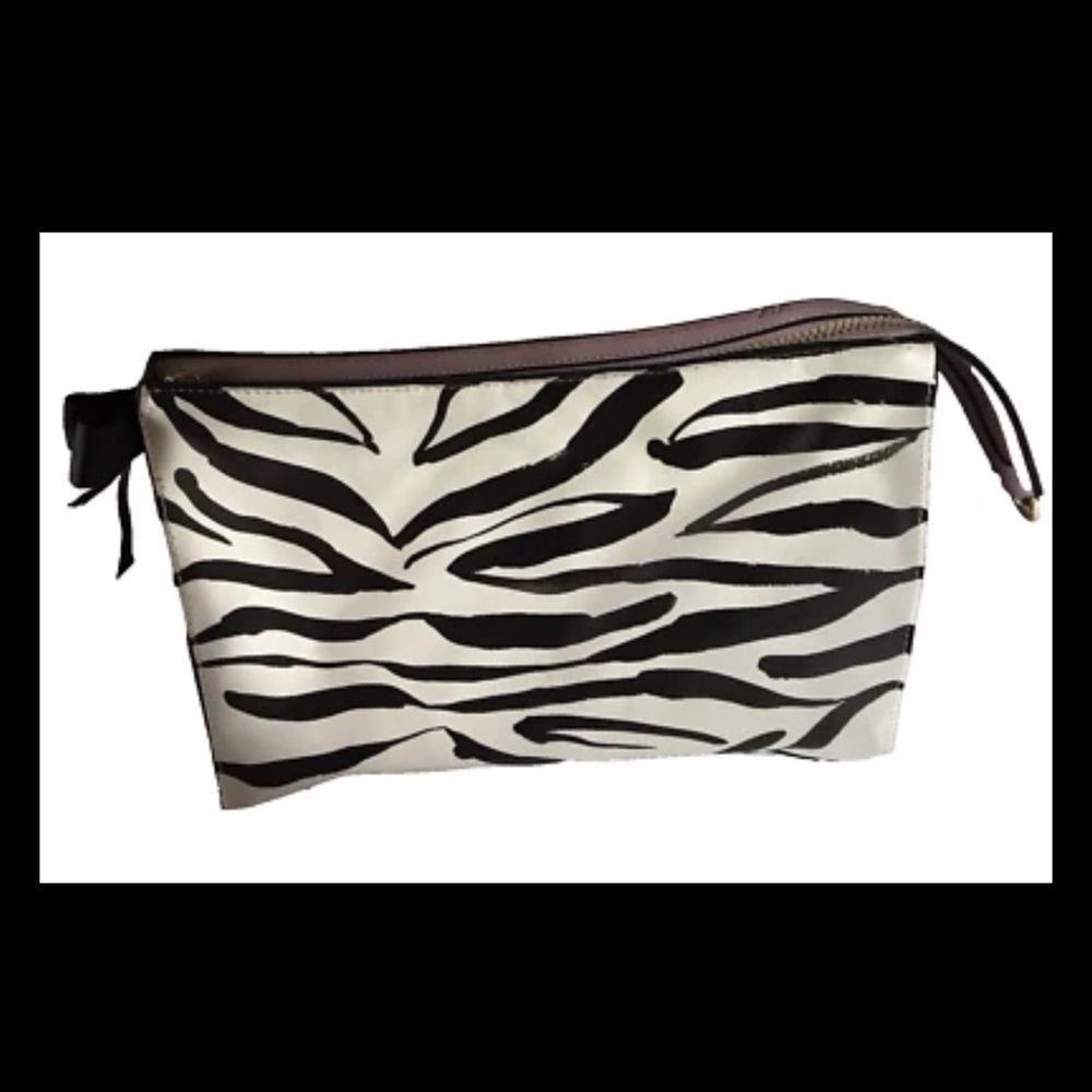 Trish McEvoy Large Travel Makeup Bag Zebra Print Vegan Leather - Picture 8 of 10